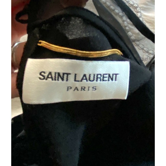 SAINT LAURENT Burnout Velvet Dress Black Draped Silk Long Sleeve Hearts 42 US 10 - Picture 9 of 13